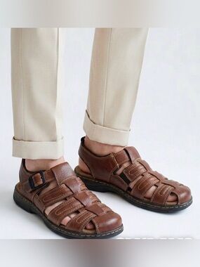 Thom McAn Men’s Brown Leather Fisherman Sandals Comfort Shoes Size 7 M
